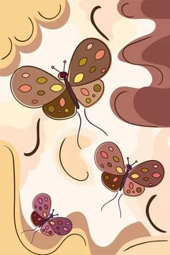 Vertical neutral colored background with butterfly sketches Vector Stock Illustration