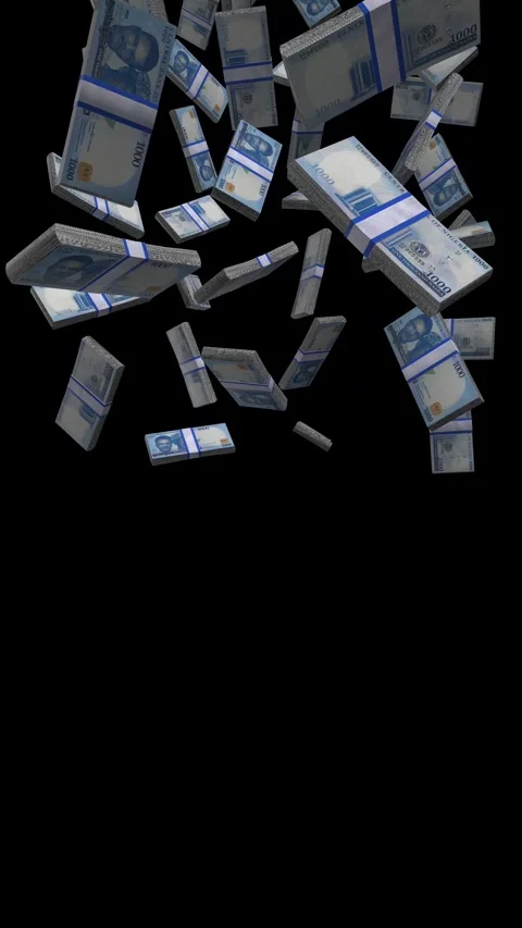 Vertical Nigerian 1000 Naira Stack Of Money Falling Animation on Black Scree Stock Footage 285174360