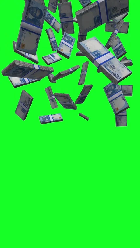 Vertical Nigerian 1000 Naira Stack Of Money Falling Animation on Green Scree Stock Footage 285189851