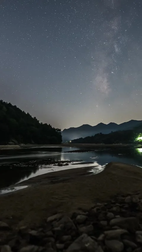 Vertical Night Sky Milky Way Timelapse with Bright Stars and Galaxy Vista Stock Footage 327480149