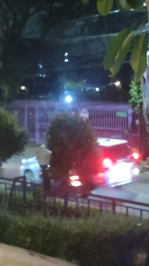 Vertical Night Traffic with Glowing Headlights and Taillights on Urban Street Stock Footage 340417012
