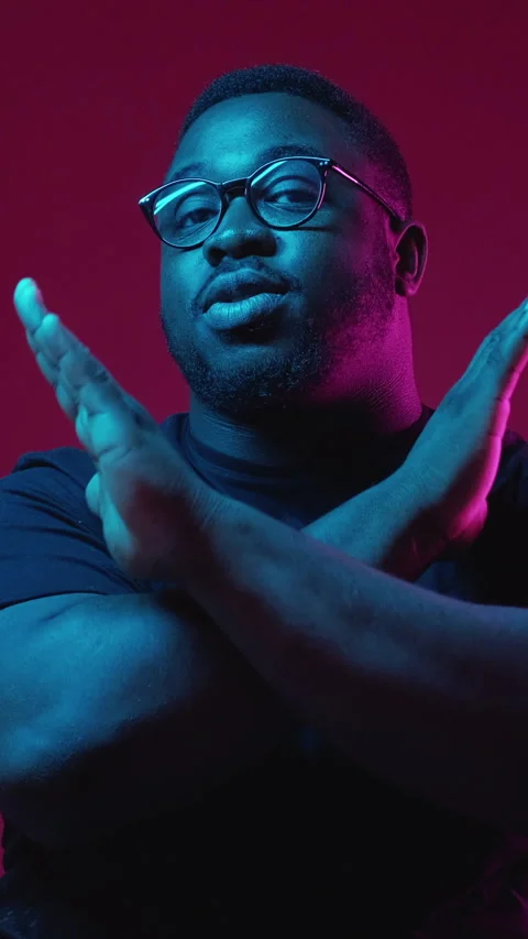 Vertical no gesture refusing man crossed hands Stock Footage 295244325