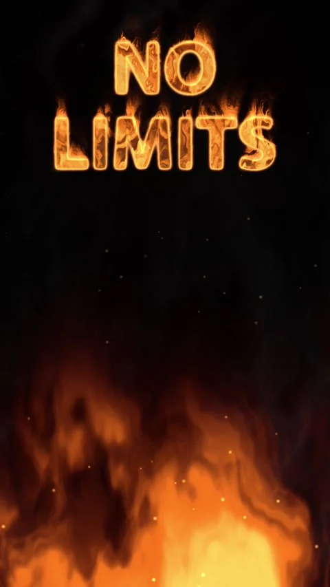 Vertical No Limits Text with Burning Fire and Smoke Animation Stock Footage 340194958