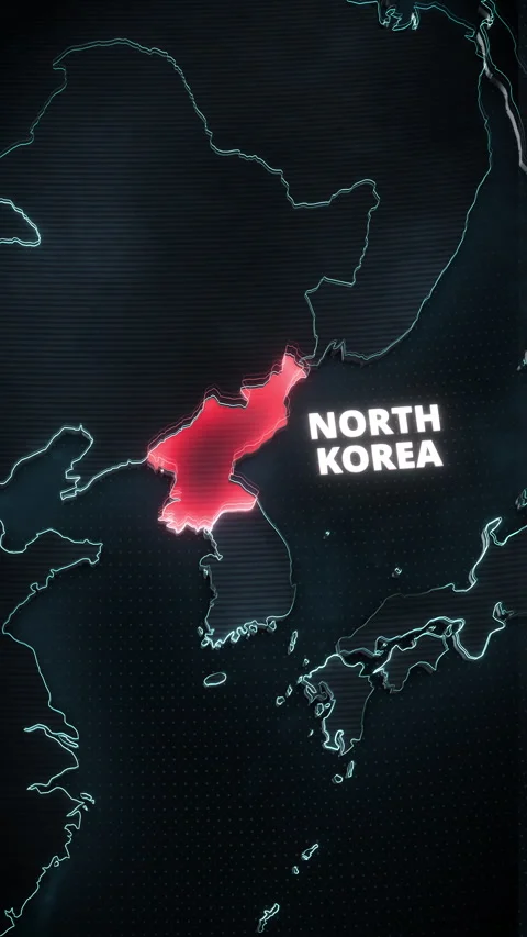Vertical North Korea Red Alert Geopolitical Intelligence Map Stock Footage 336565221