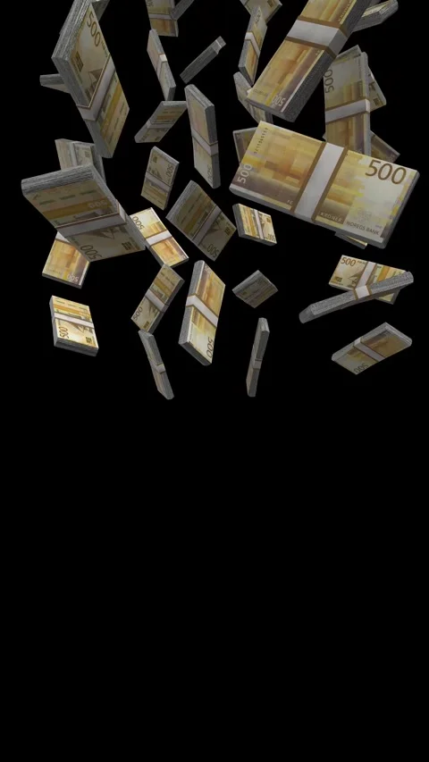 Vertical Norwegian Krone Falling Animation on Black Background Stock Footage 301664738