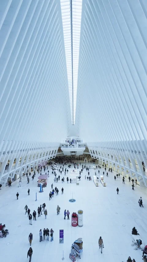 Vertical Oculus World Trade Center Interior with Visitors Stock Footage 336038473