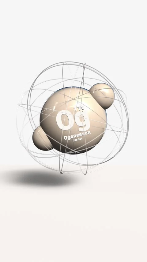 Vertical Oganesson Og 118 3d atom model animation gas element from periodic Stock Footage 306660816