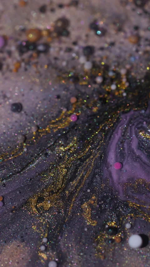 Vertical oil flow bubble mix liquid glitter paint Stock Footage 332614751