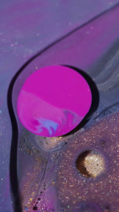 Vertical oil paint shimmer bubble glitter acrylic Stock Footage 333864799