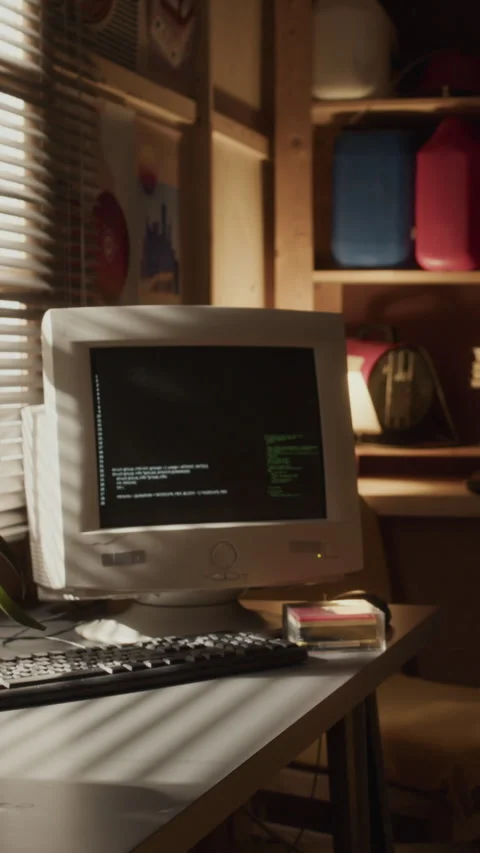 Vertical of Old Computer Monitor with Code on It Stock Footage 276415957