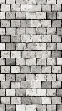 Vertical Old Grey Stone Brick Wall Texture with Cracks and Grunge Details. 3D Stock Illustration