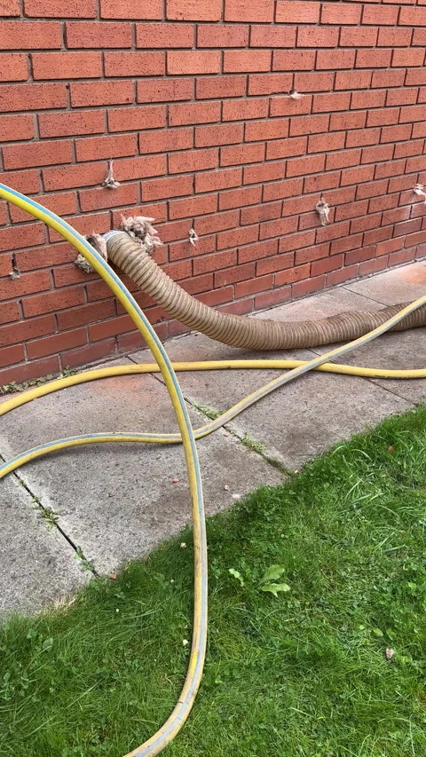 Vertical. Old insulation extraction from external wall works scene. Vídeos de archivo 291847632