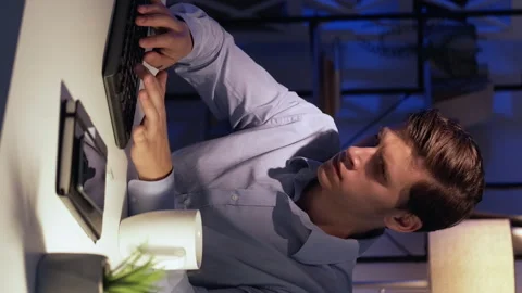 Vertical online work busy man digital technology Stock Footage 255107585