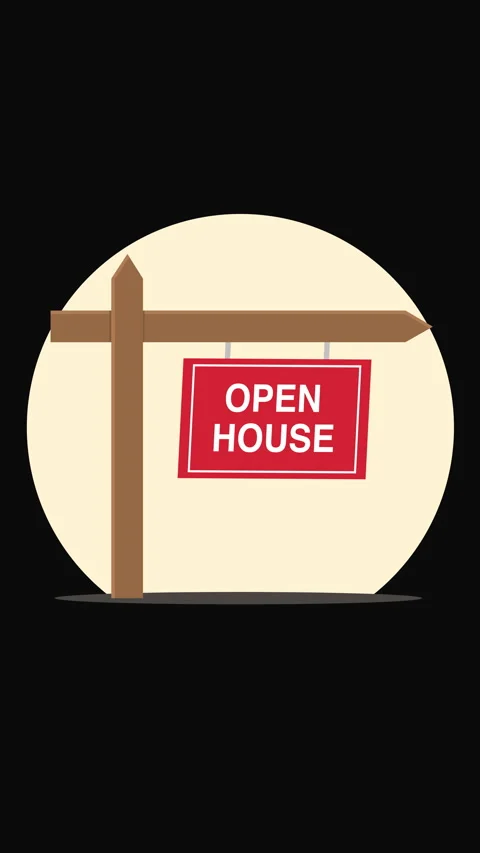 Vertical Open House Real Estate Sign Hanging on Wooden Post Flat Illustration Stock Footage 337845527