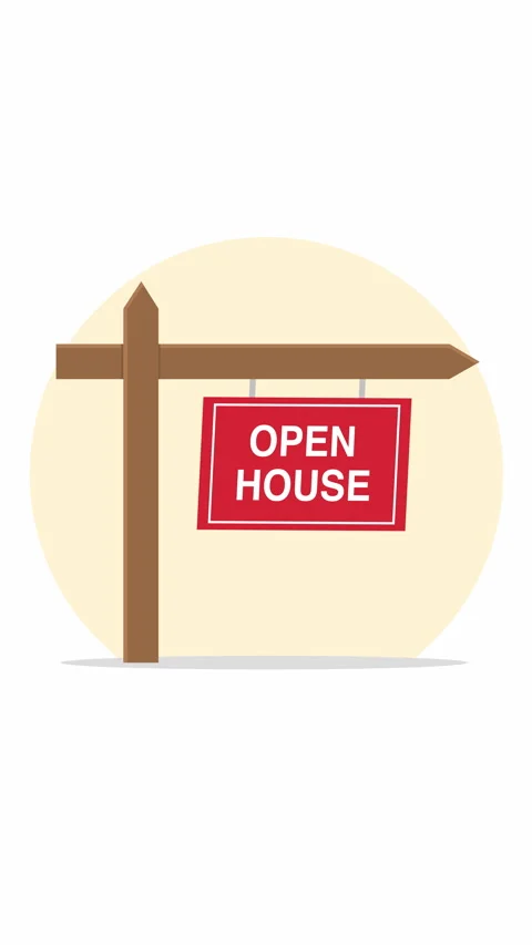 Vertical Open House Real Estate Sign Hanging on Wooden Post Flat Illustration 库存影片 337845534