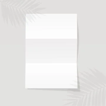 Vertical opened trifold flyer paper mockup illustration on leaf shadow overla Stock Illustration