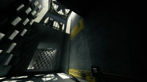 Vertical opening creates contrasting illumination and industrial textures Stock Footage 339801416