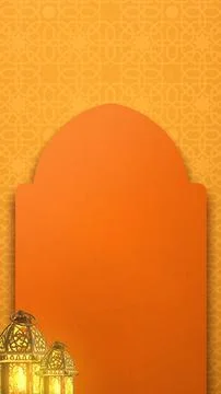 A vertical orange background with traditional Arabic lanterns and an arch f.. Illustrazione stock