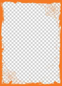Vertical orange grunge border with spiderwebs, splatters for Halloween tran.. Stock Illustration