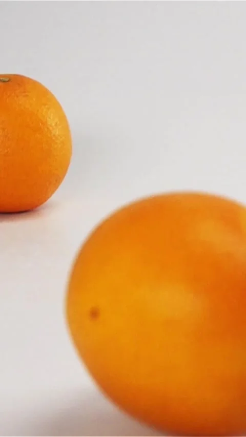 Vertical of Oranges fall and bounce on white wet surface Video stock 305518886