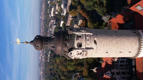 Vertical Orbiting Drone Shot, Leipzig New Town Hall Tower and Cityscape, Stock Footage 270023924