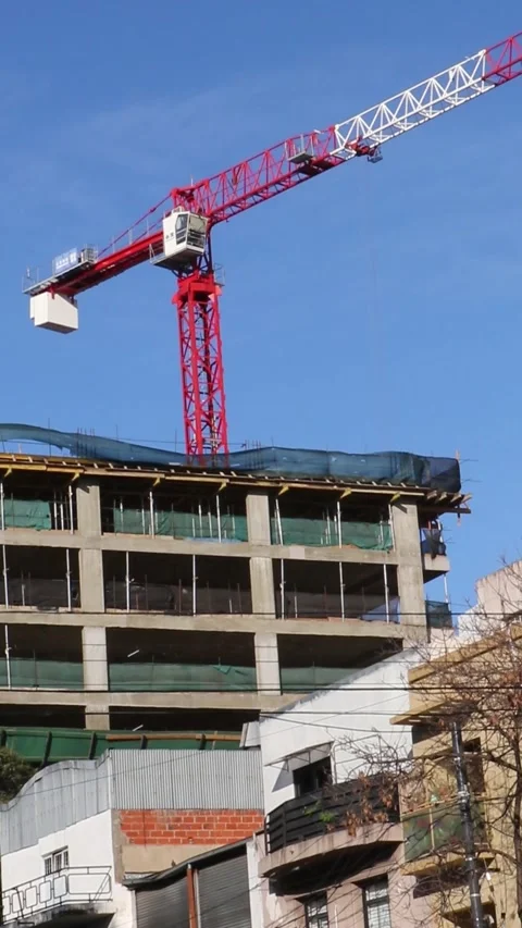 Vertical orientation of Construction crane or construction tower at the con.. Stock Footage 281604475