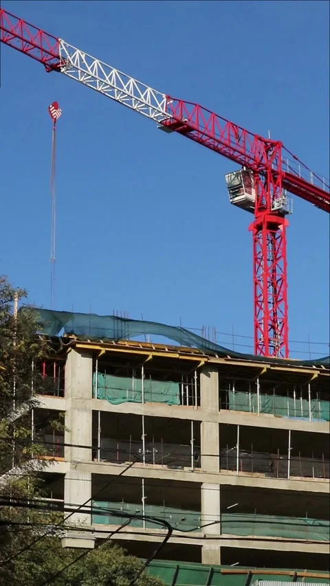 Vertical orientation of Construction crane or construction tower at the con.. Stock Footage 281604487