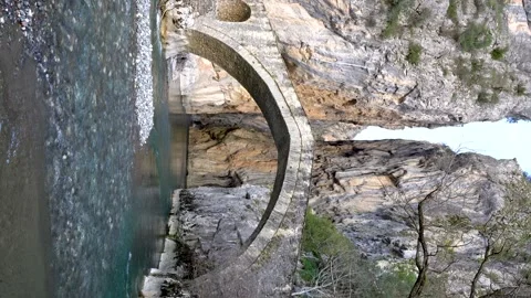 Vertical Oriented 4K Shot of Portitsa Stone Bridge in Grevena Stock Footage 270224526