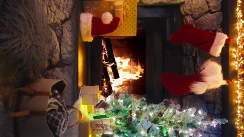 Vertical oriented footage with plastic fake Christmas Tree with glowing garland Stock Footage 251758253