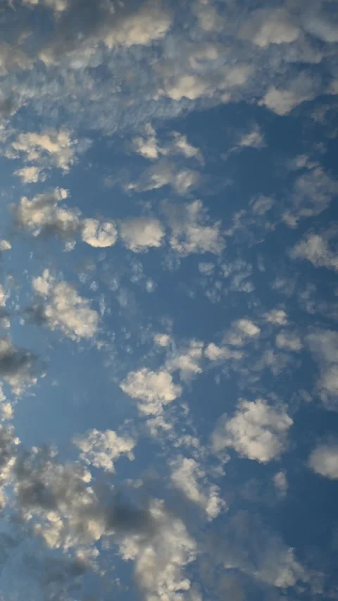 Vertical oriented time lapse of late day puffy clouds blowing across a blue sky Stock Footage 314998977