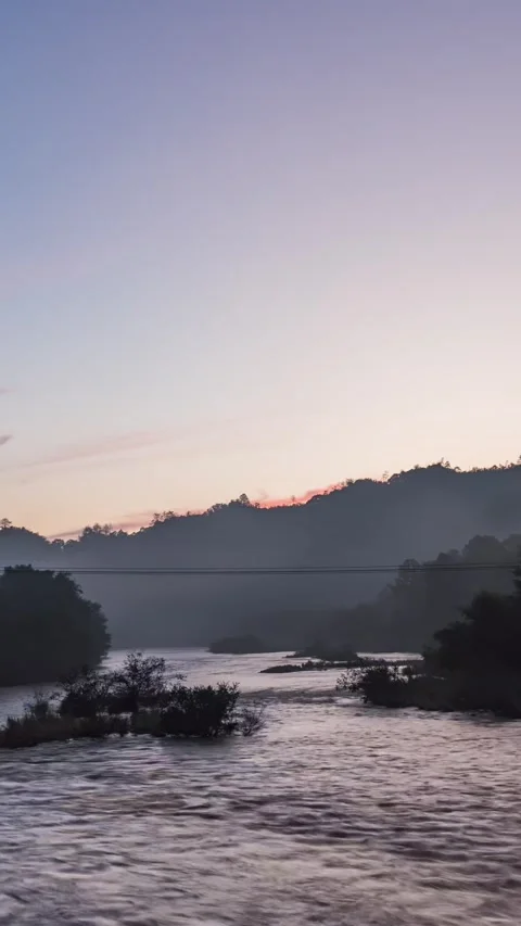 Vertical Outdoor River Dawn Timelapse with Morning Light and Water Flow Stock Footage 327601157