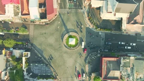 Vertical overhead perspective of historic Tugu Yogyakarta roundabout Stock Footage 342584812