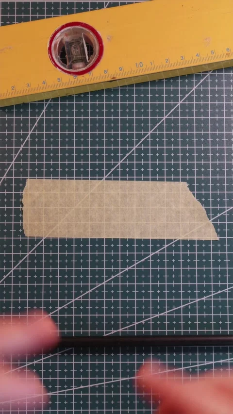 Vertical overhead shot of blank masking tape placeholder on green mat with .. Stock-Footage 337816365
