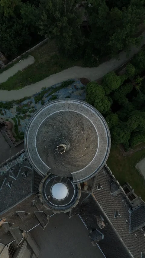 Vertical overhead view down onto a tower of Marienburg Castle 스톡 동영상 340160001