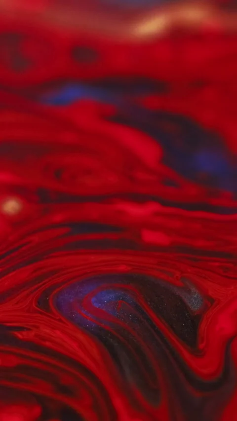 Vertical paint blend oil bubbles red gold blue Video stock 283287280