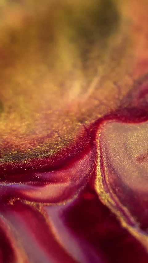 Vertical paint flow glitter ink spill red golden Video stock 292594860