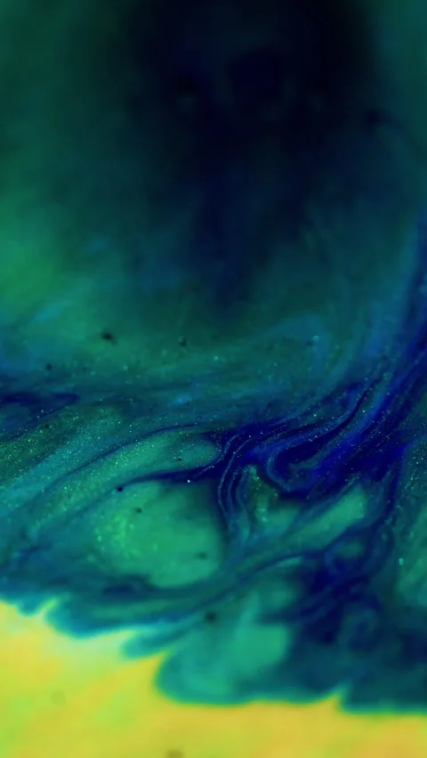 Vertical paint flow sparkling fluid blue golden Stock Footage 288273586