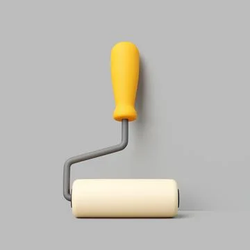 Vertical Paint Roller with Yellow Handle on Gray Surface Stock Illustration