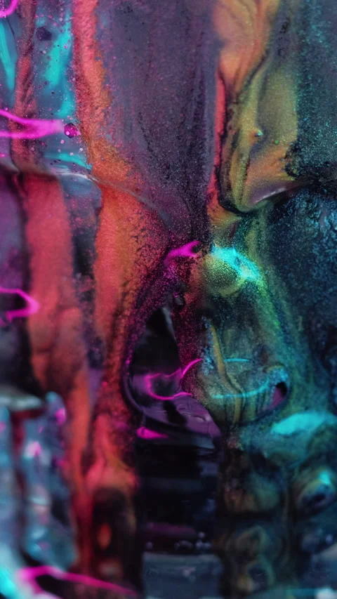 Vertical paint skull glitter fluid spill ink head Stock-Footage 291603210