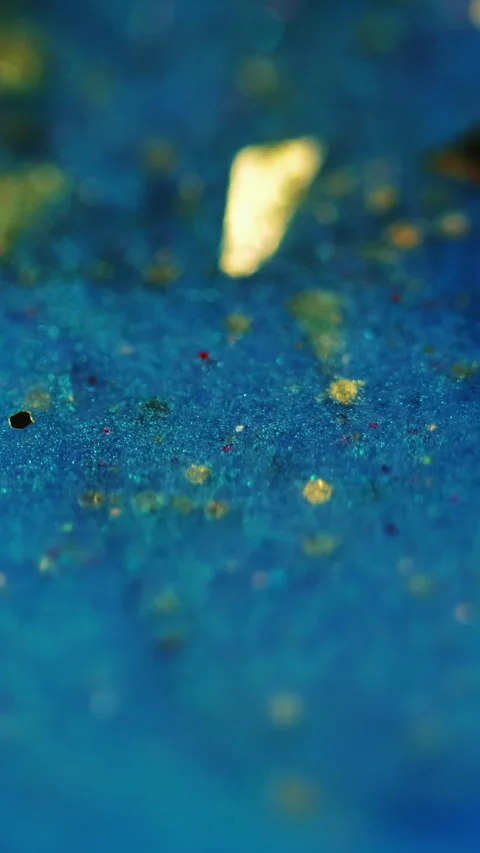 Vertical paint spill glitter fluid blend gold blue Video stock 330836800