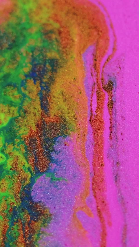 Vertical Paint spill glitter ink texture pink green blend Stock Footage 283519697