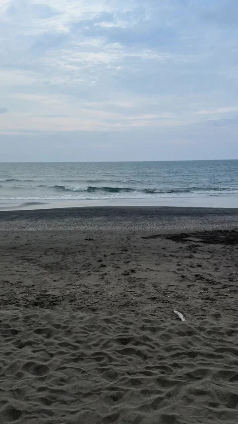 Vertical Pan of Empty Beach with Sand Patterns and Cloudy Sky – Nautla Stock Footage 314976867