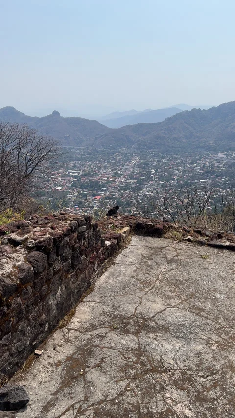 Vertical Pan Left and Right Revealing Tepoztlán and Tepozteco Ruins–Feb 2025 Stock Footage 313371095
