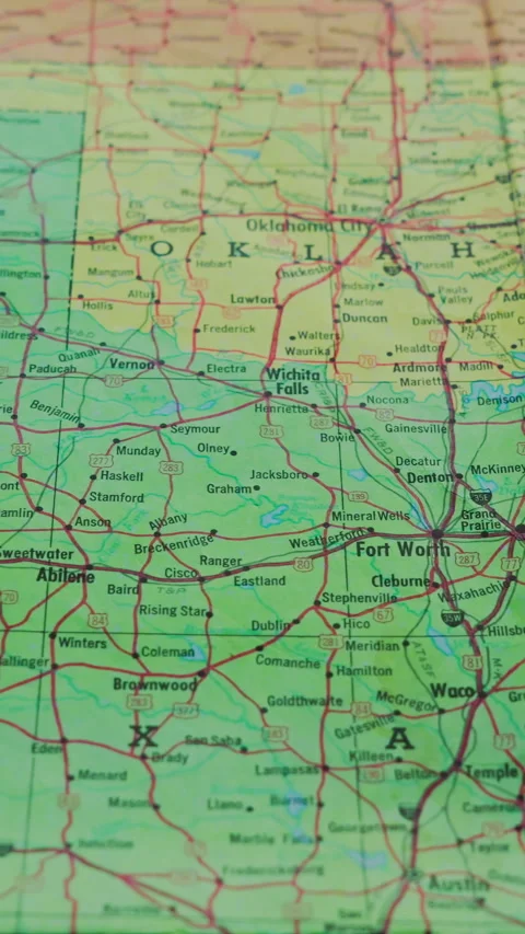 Vertical Pan over Texas Road Map Showing Main Highway Routes 4K Stock Footage 332228990
