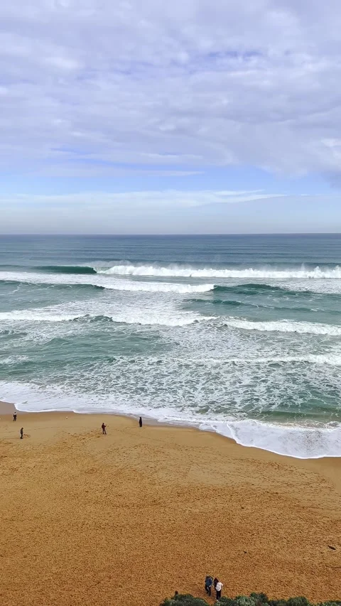 Vertical pan over Twelve Apostles Beach, Victoria, Australia, panoramic view Stock Footage 345293255
