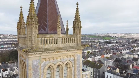 Vertical pan revealing bell tower in England Stock Footage 122217069