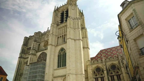 Vertical pan of Saint-Étienne Cathedral bell tower, Sens, France Stock Footage 339201297