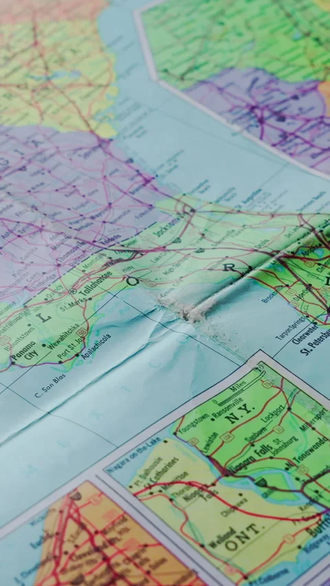 Vertical Pan Shot over Florida Peninsula and Coastline Road Map 4K Stock Footage 332229215