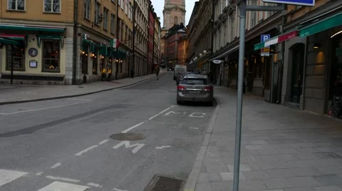 Vertical pan shot of the Pedestrian at the Old Town, Stockholm, Sweden, May 4 Stock Footage 65530332