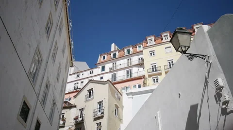 Vertical pan shot of a typical street in Lisbon Stock Footage 61606767